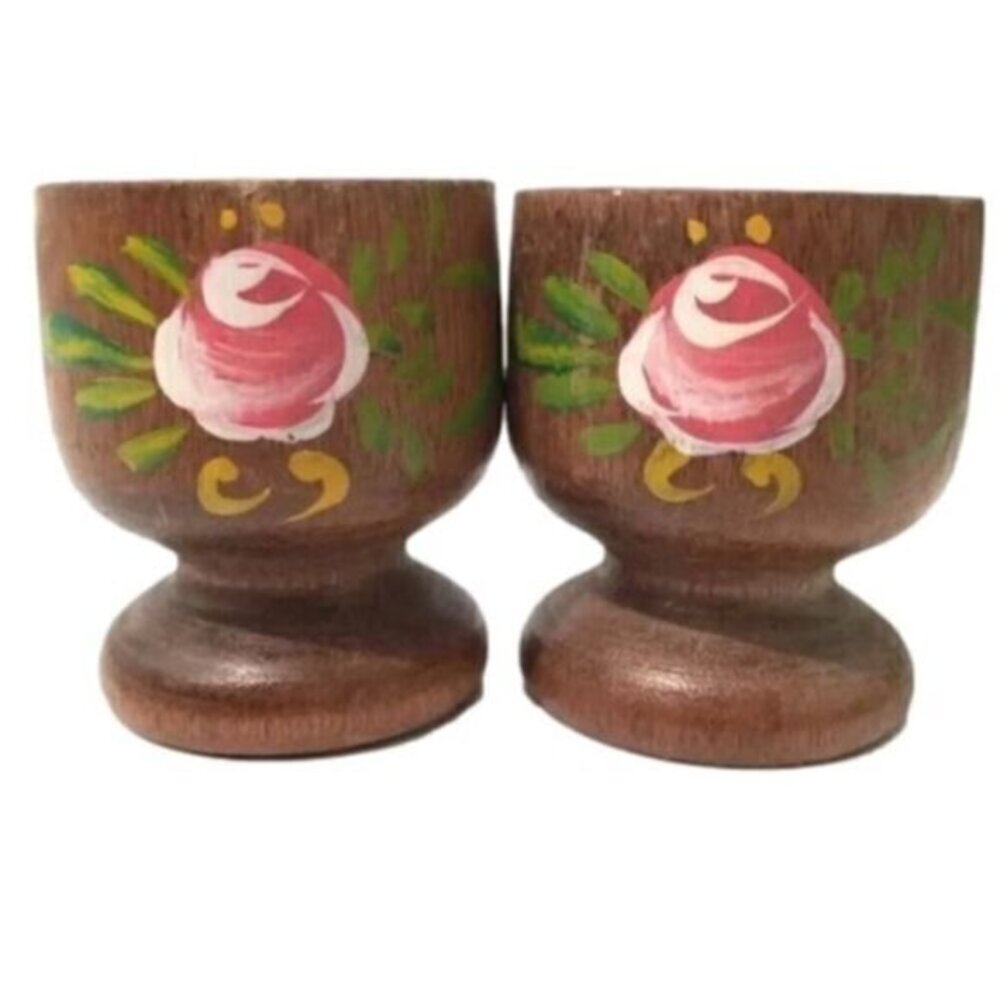 Vintage Hand Painted Wood Egg Cups